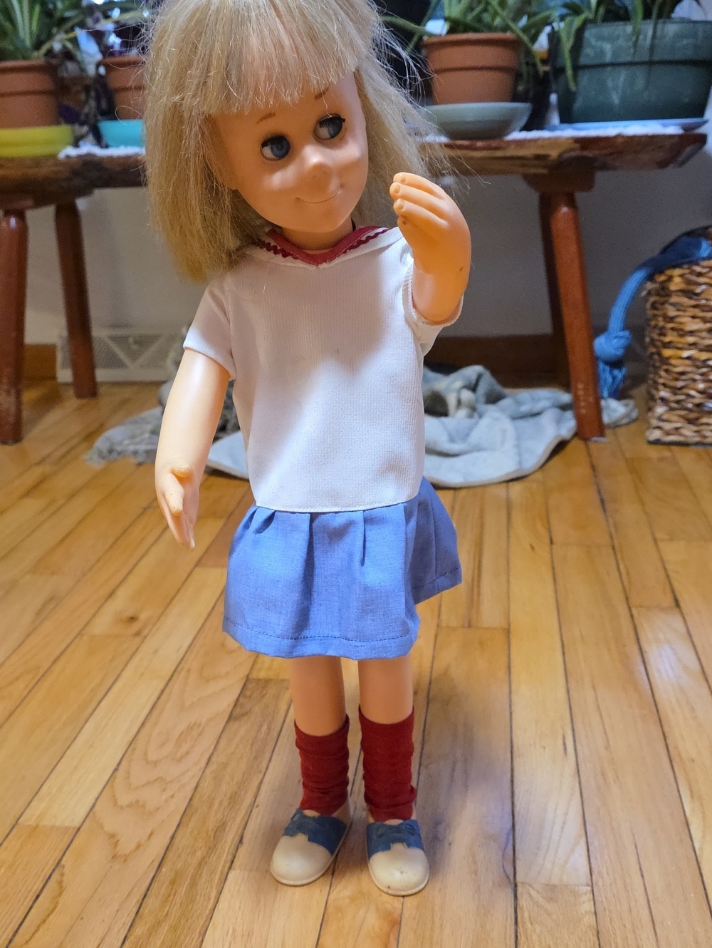 Classic Doll in White Top and Blue Skirt - Kids Toys